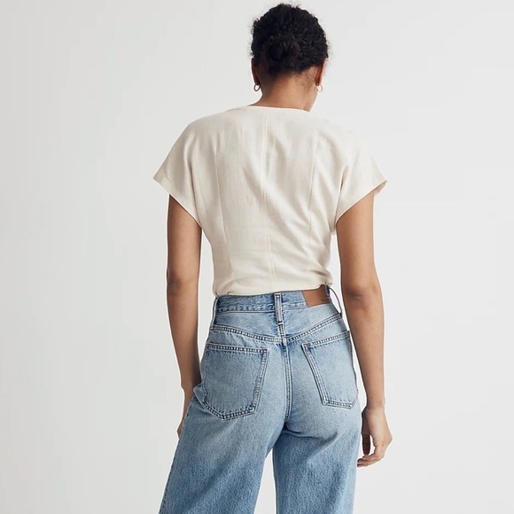 Madewell linen ruched button front top natural undyed - Picture 3 of 7
